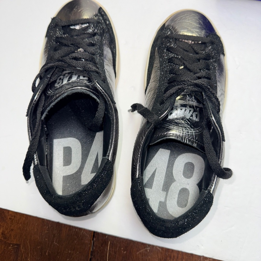 P448 John Maya Women Metallic Silver Black Glitter Sneakers F21JOHN-W 7 US 37 EU - Picture 7 of 9